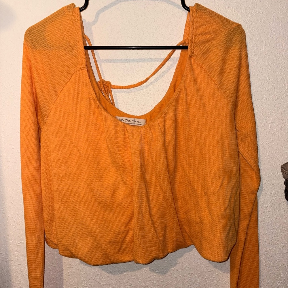 We The Free Bright Orange Long Sleeve Crop Top